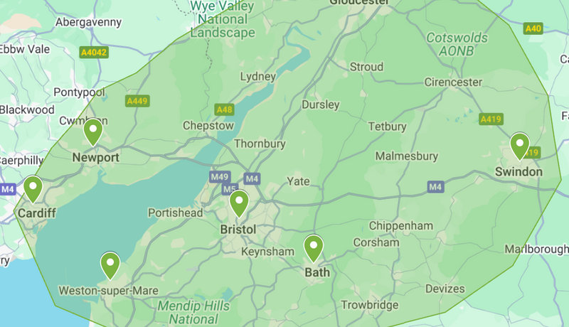 Evil Buff Removals coverage area: Bristol, Bath, Cardiff, Newport, Swindon, Weston-super-Mare and beyond
